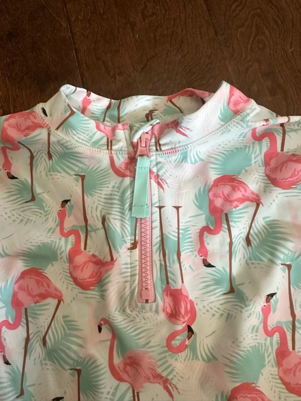Ruffle Butts Pink Flamingo Long Sleeve Rash Guard Swim Top